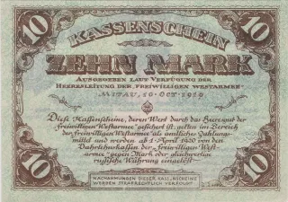 Latvian notgeld 10 Mark/Marok, 1919 reverse